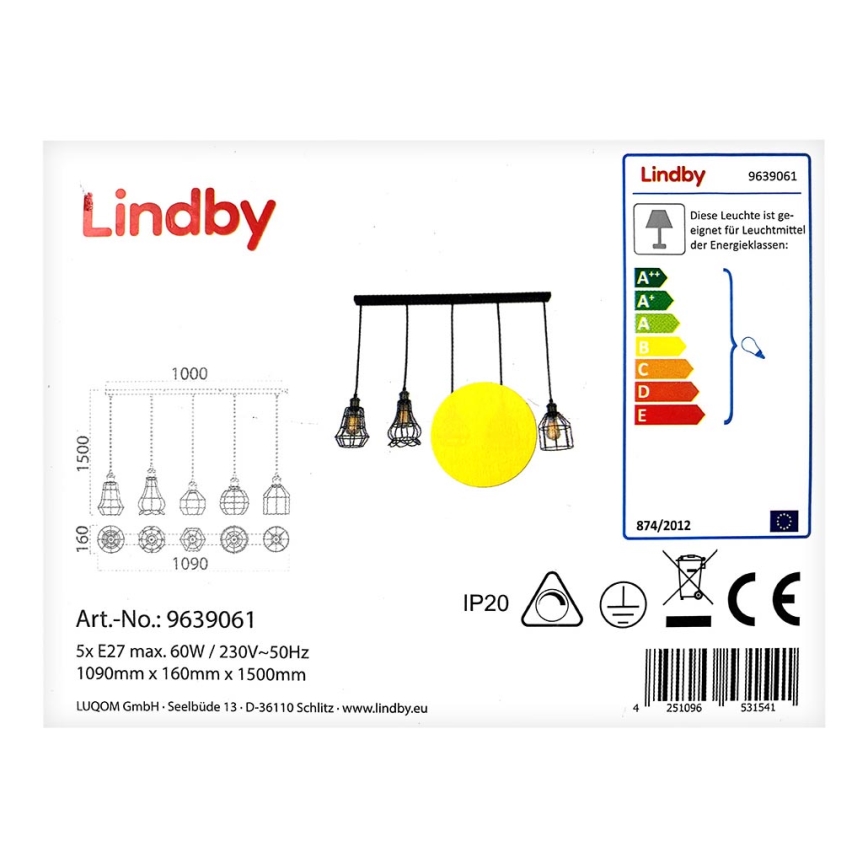 Lindby - Ljuskrona med upphängningsrem ALBERTA 5xE27/60W/230V
