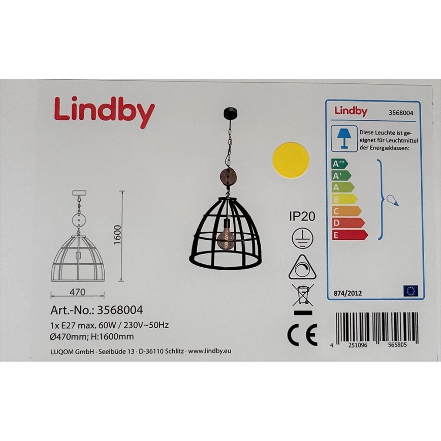Lindby - Ljuskrona på kedja MAXIMILIA 1xE27/60W/230V