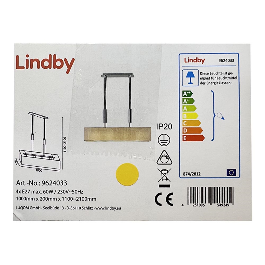 Lindby - Ljusreglerad ljuskrona på textilsladd MARIAT 4xE27/60W/230V