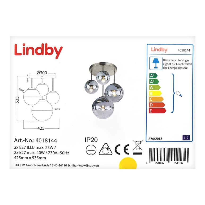 Lindby - Taklampa RAVENA 2xE27/40W/230V + 2xE27/25W/230V