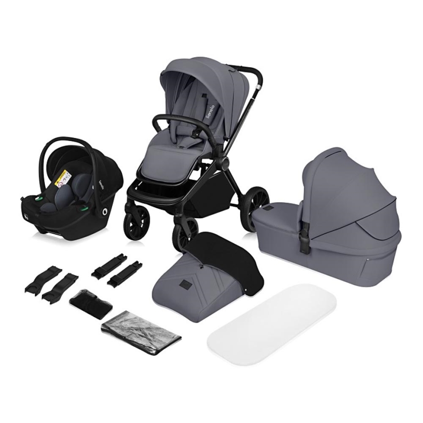 Lionelo - 3-i-1 kombivagn MIKA PLUS Grey Stone