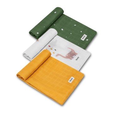 Lionelo - 3-pack bambu-musselinklutar 70x70 cm Dino
