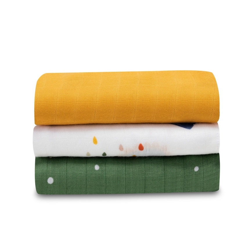 Lionelo - 3-pack bambu-musselinklutar 70x70 cm Dino
