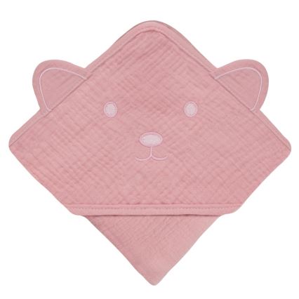 Lionelo - Barnhandduk med huva i musslin, babyrosa