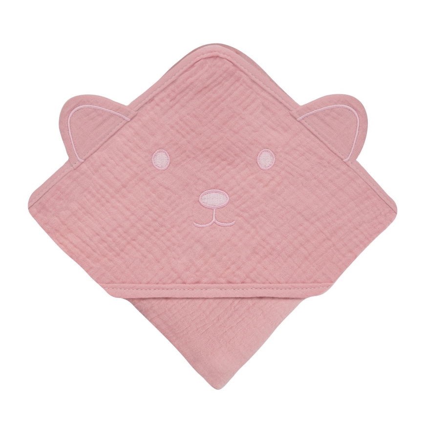 Lionelo - Barnhandduk med huva i musslin, babyrosa