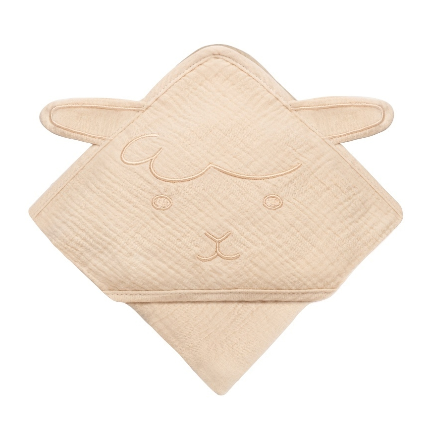 Lionelo - Barnhandduk med huva i musslin Beige Sand
