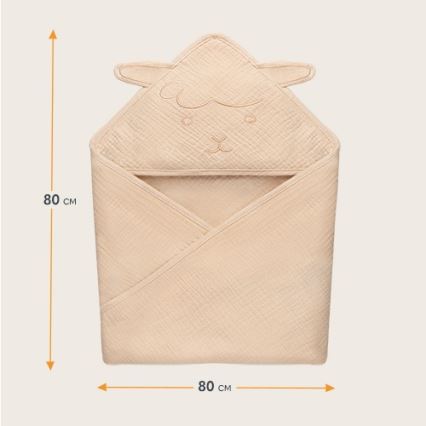 Lionelo - Barnhandduk med huva i musslin Beige Sand