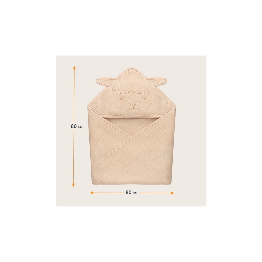 Lionelo - Barnhandduk med huva i musslin Beige Sand