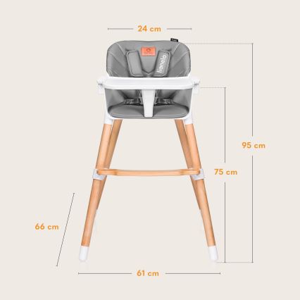 Lionelo - Barnmatstol 2-i-1 KOEN Grey Stone