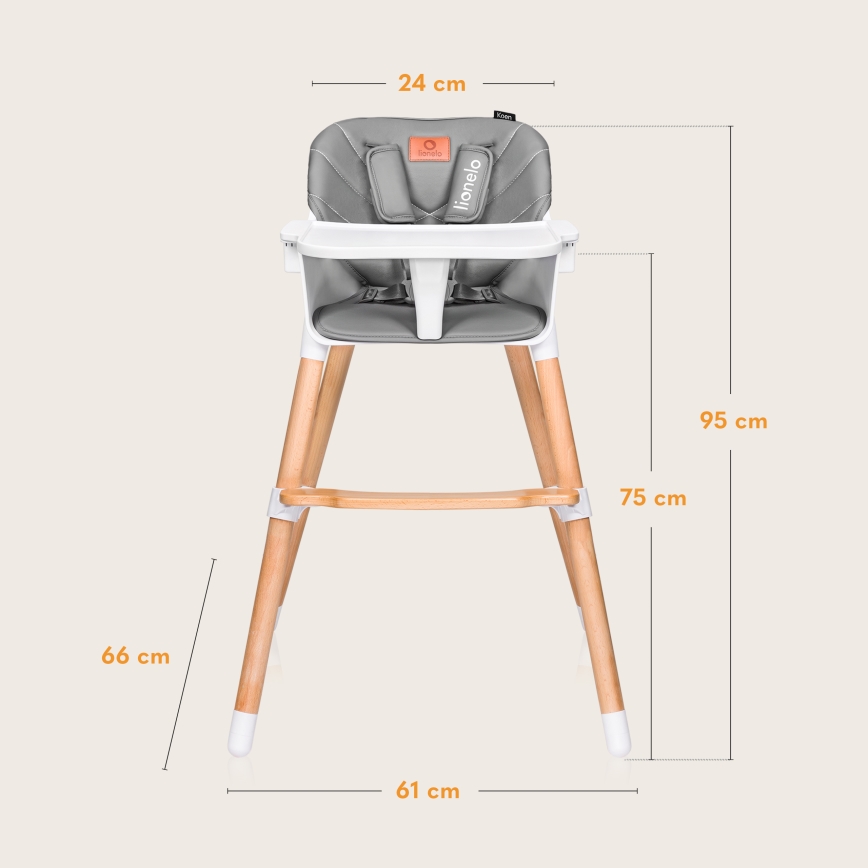 Lionelo - Barnmatstol 2-i-1 KOEN Grey Stone