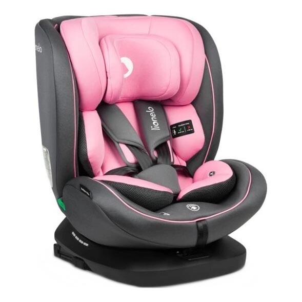 Lionelo - Bilbarnstol BASTIAAN i-Storlek 40-150 cm grå/rosa