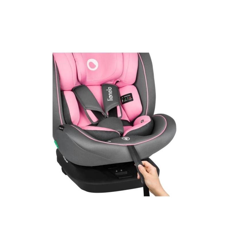Lionelo - Bilbarnstol BASTIAAN i-Storlek 40-150 cm grå/rosa