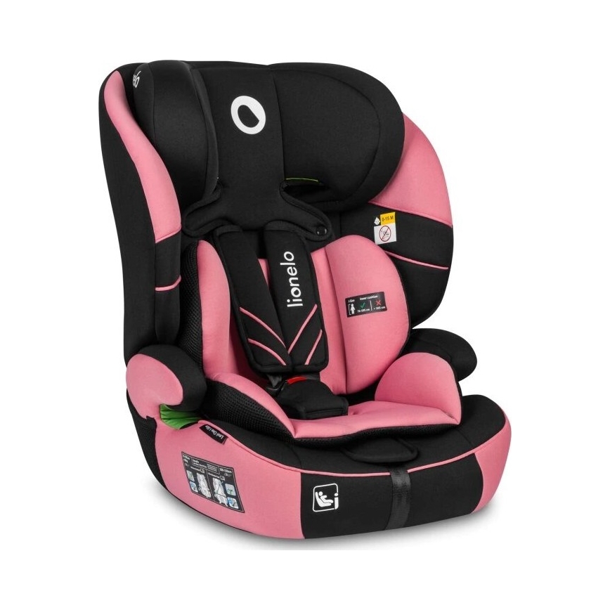 Lionelo - Bilbarnstol LEVI ONE i-Storlek 76-150 cm svart/rosa
