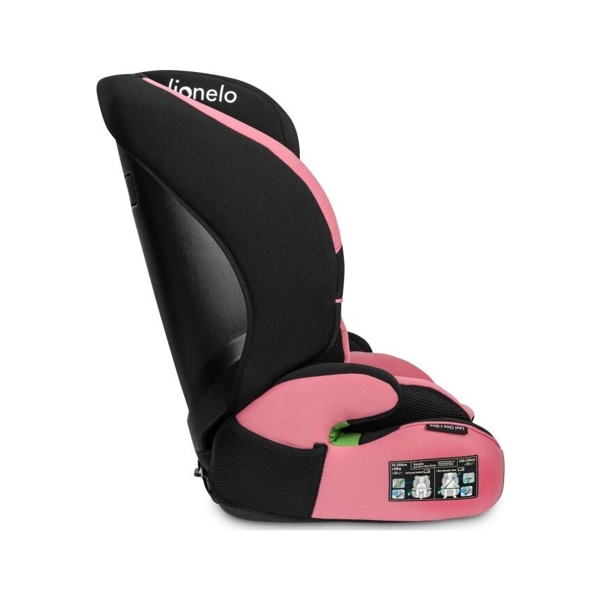 Lionelo - Bilbarnstol LEVI ONE i-Storlek 76-150 cm svart/rosa
