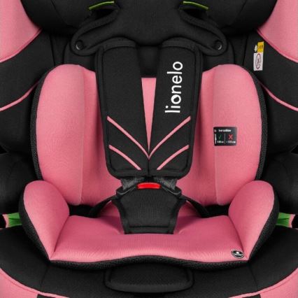 Lionelo - Bilbarnstol LEVI ONE i-Storlek 76-150 cm svart/rosa