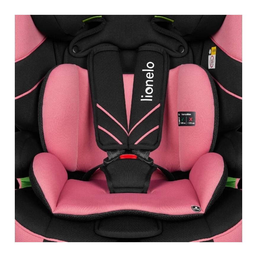 Lionelo - Bilbarnstol LEVI ONE i-Storlek 76-150 cm svart/rosa