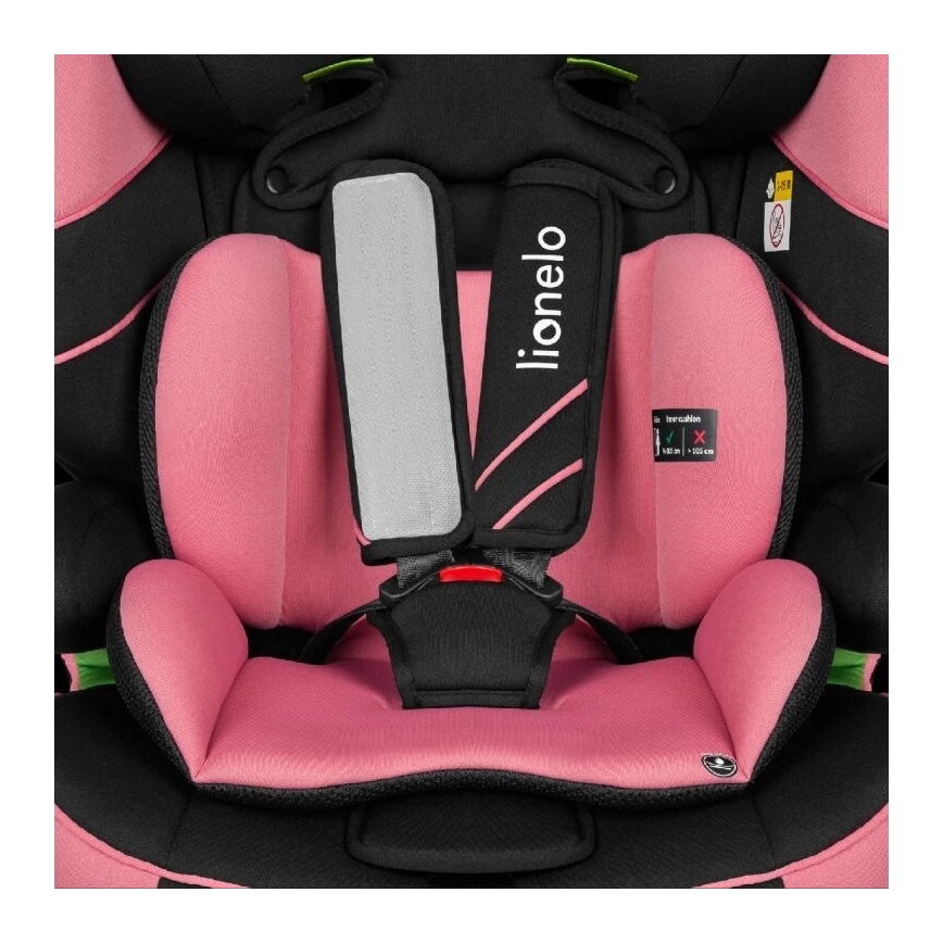 Lionelo - Bilbarnstol LEVI ONE i-Storlek 76-150 cm svart/rosa