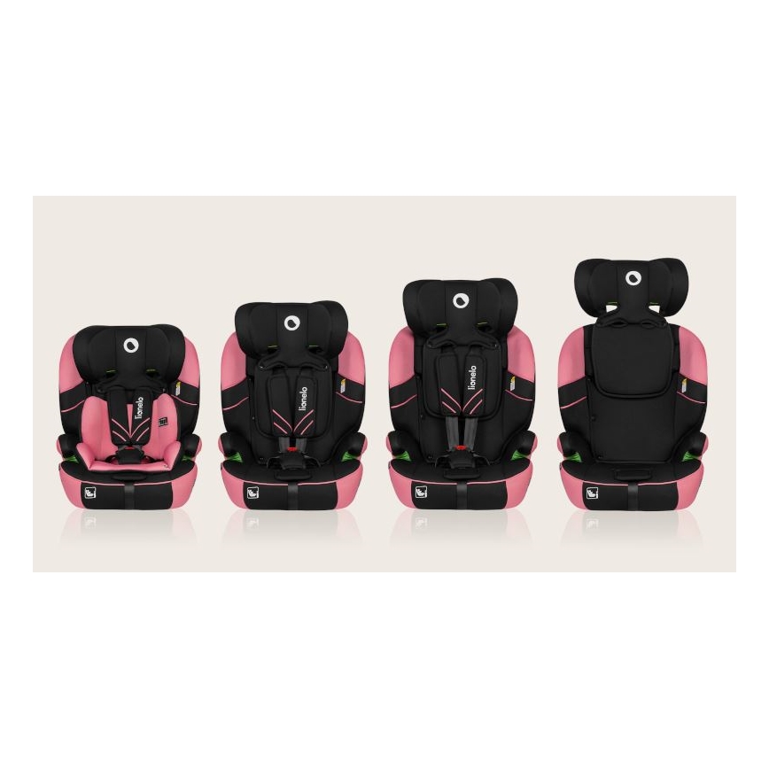 Lionelo - Bilbarnstol LEVI ONE i-Storlek 76-150 cm svart/rosa