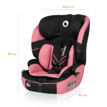 Lionelo - Bilbarnstol LEVI ONE i-Storlek 76-150 cm svart/rosa