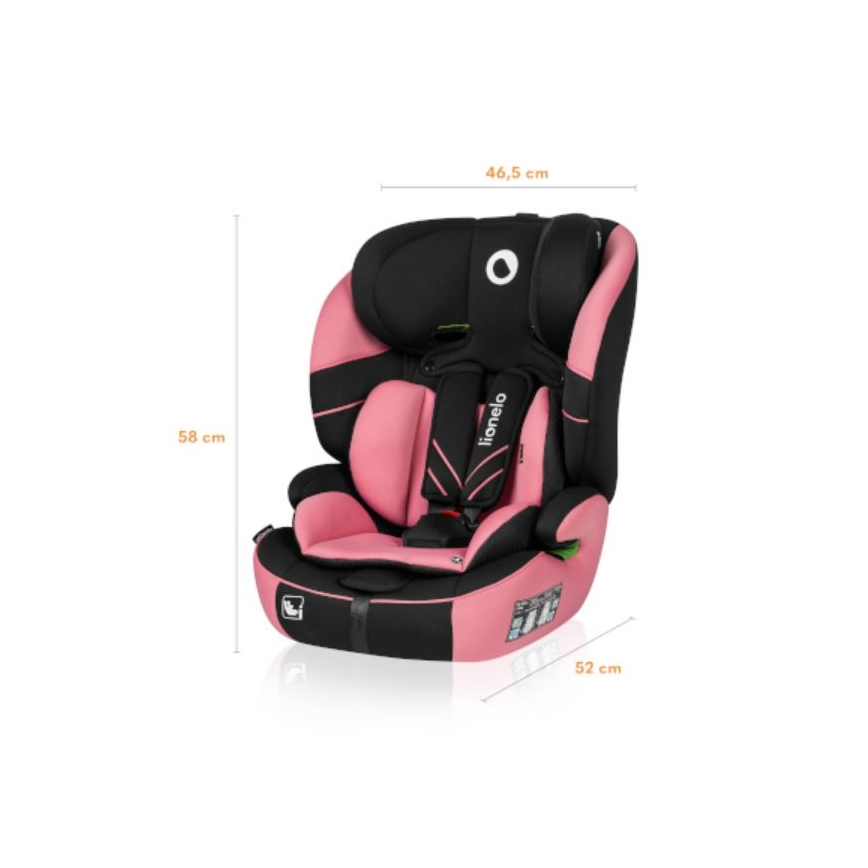 Lionelo - Bilbarnstol LEVI ONE i-Storlek 76-150 cm svart/rosa