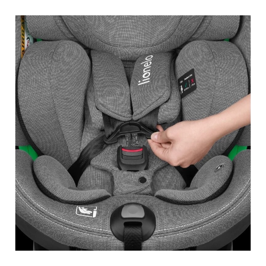 Lionelo - Bilbarnstol med bas roterande HARMONY i-Storlek 40-150 cm svart/grå