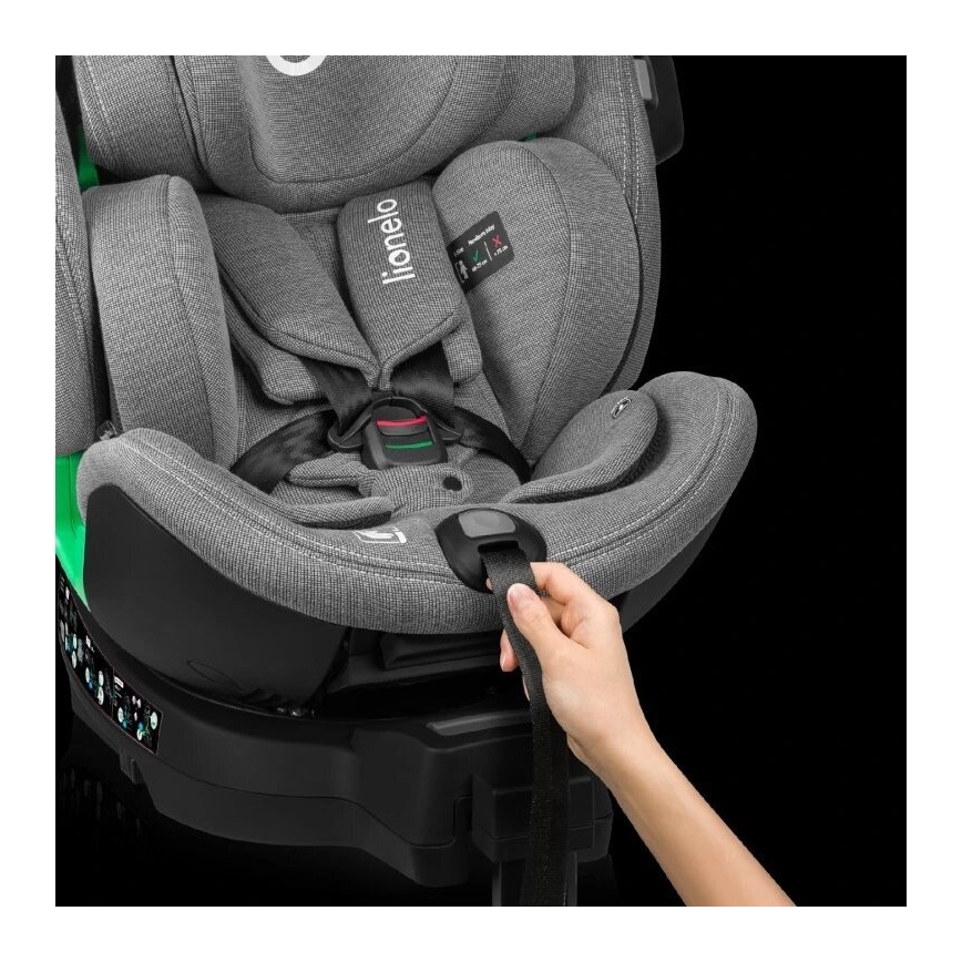 Lionelo - Bilbarnstol med bas swivel HARMONY i-Storlek 40-150 cm grå