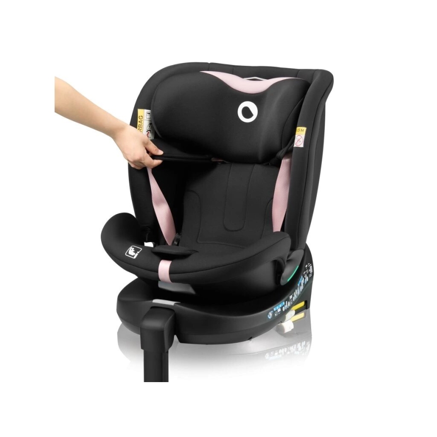 Lionelo - Bilbarnstol med bas swivel NAVY i-Storlek 40-150 cm svart/rosa