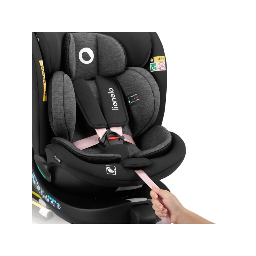Lionelo - Bilbarnstol med bas swivel NAVY i-Storlek 40-150 cm svart/rosa