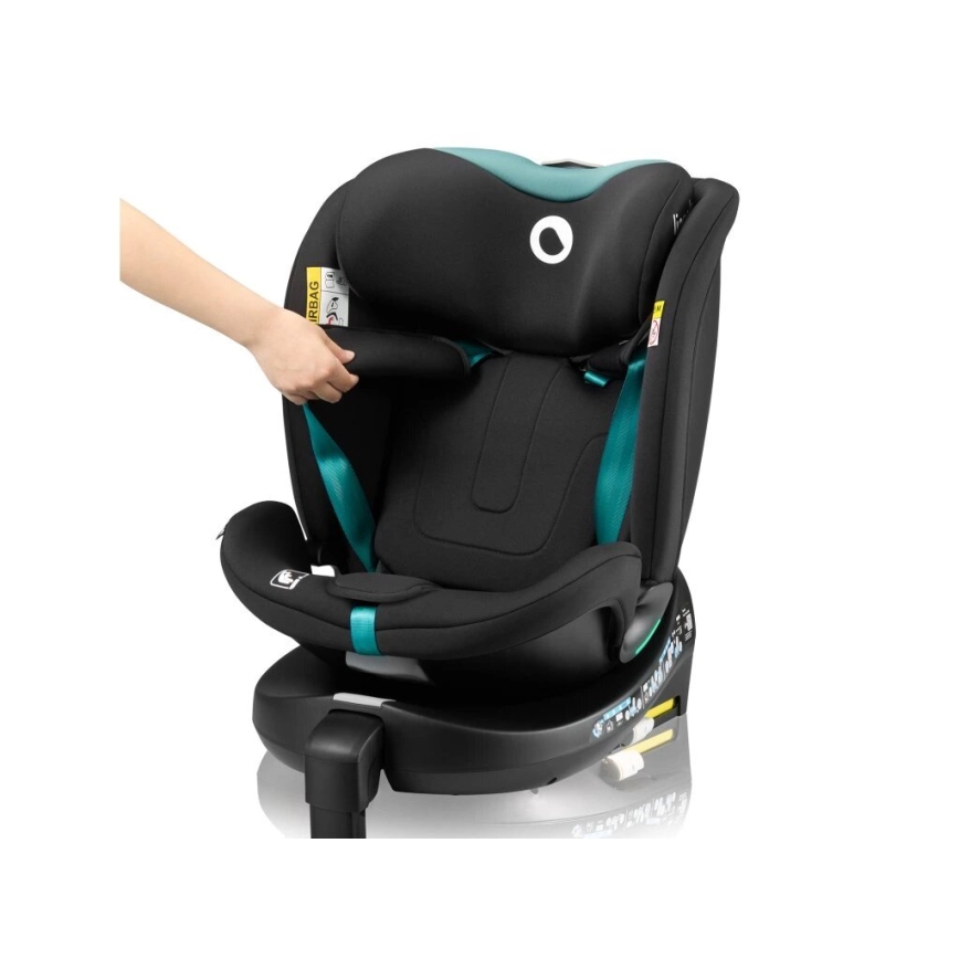 Lionelo - Bilbarnstol med bas swivel NAVY i-Storlek 40-150 cm svart/turkos