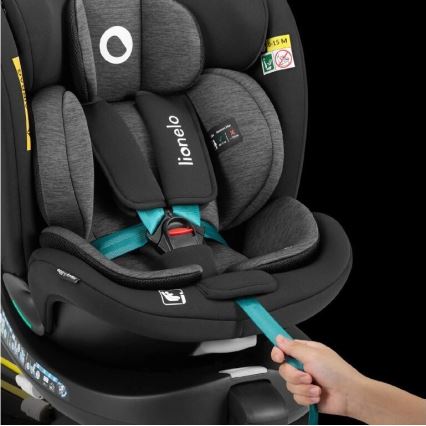 Lionelo - Bilbarnstol med bas swivel NAVY i-Storlek 40-150 cm svart/turkos