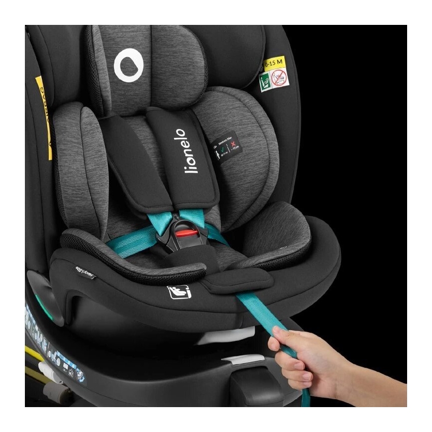 Lionelo - Bilbarnstol med bas swivel NAVY i-Storlek 40-150 cm svart/turkos