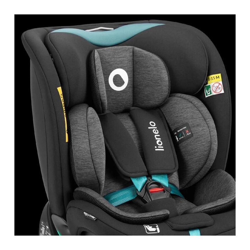 Lionelo - Bilbarnstol med bas swivel NAVY i-Storlek 40-150 cm svart/turkos
