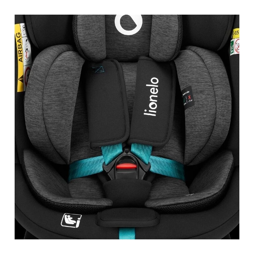 Lionelo - Bilbarnstol med bas swivel NAVY i-Storlek 40-150 cm svart/turkos