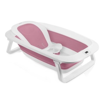 Lionelo - Hopfällbar barnbadbalja med inbyggd termometer BABY BUBBLE 2x LR44 Rosa Magnolia