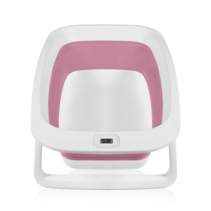 Lionelo - Hopfällbar barnbadbalja med inbyggd termometer BABY BUBBLE 2x LR44 Rosa Magnolia