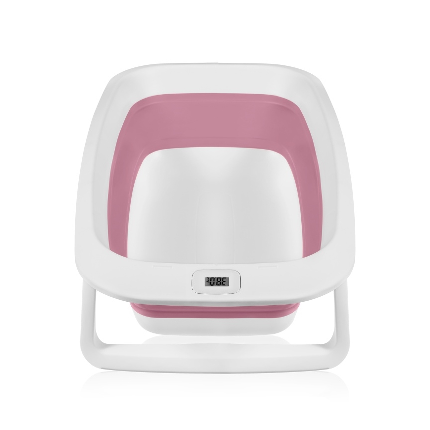 Lionelo - Hopfällbar barnbadbalja med inbyggd termometer BABY BUBBLE 2x LR44 Rosa Magnolia