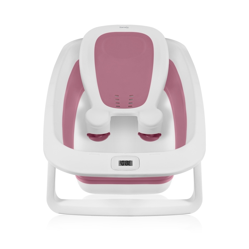 Lionelo - Hopfällbar barnbadbalja med inbyggd termometer BABY BUBBLE 2x LR44 Rosa Magnolia