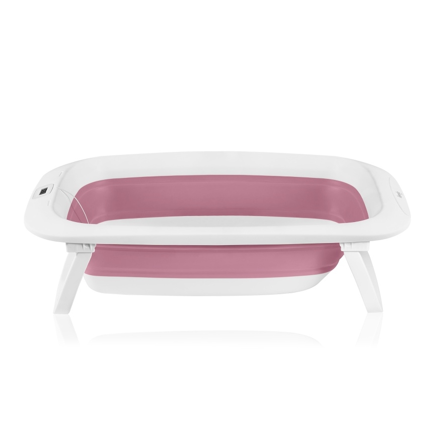 Lionelo - Hopfällbar barnbadbalja med inbyggd termometer BABY BUBBLE 2x LR44 Rosa Magnolia