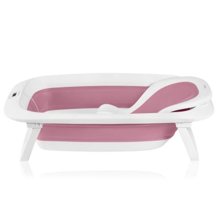 Lionelo - Hopfällbar barnbadbalja med inbyggd termometer BABY BUBBLE 2x LR44 Rosa Magnolia