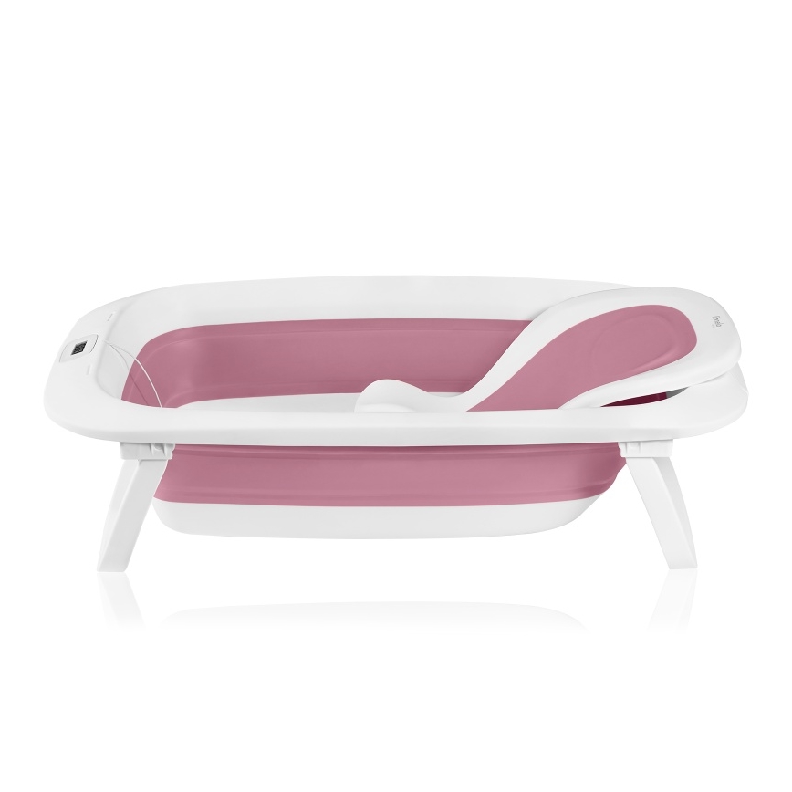 Lionelo - Hopfällbar barnbadbalja med inbyggd termometer BABY BUBBLE 2x LR44 Rosa Magnolia