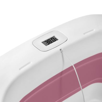 Lionelo - Hopfällbar barnbadbalja med inbyggd termometer BABY BUBBLE 2x LR44 Rosa Magnolia