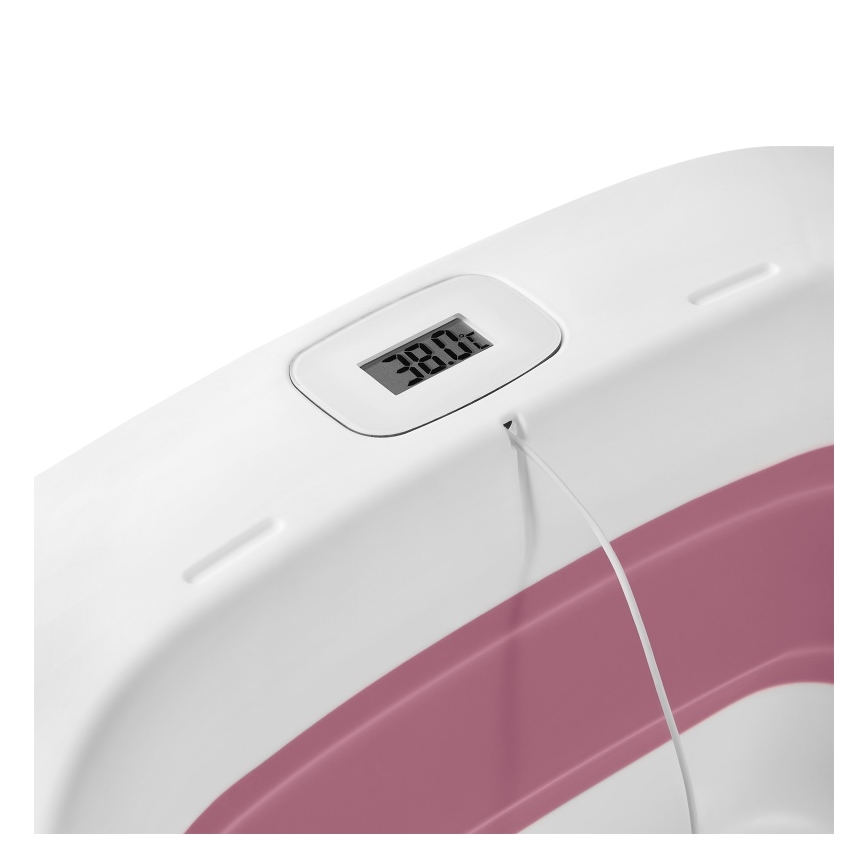 Lionelo - Hopfällbar barnbadbalja med inbyggd termometer BABY BUBBLE 2x LR44 Rosa Magnolia
