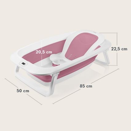 Lionelo - Hopfällbar barnbadbalja med inbyggd termometer BABY BUBBLE 2x LR44 Rosa Magnolia