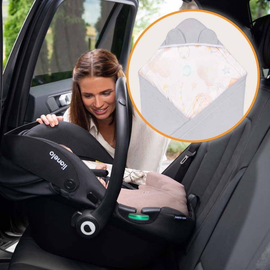 Lionelo - Insvepningsfilt till bilbarnstol TRAVEL SWADDLE 90x90 cm Grå Ballong