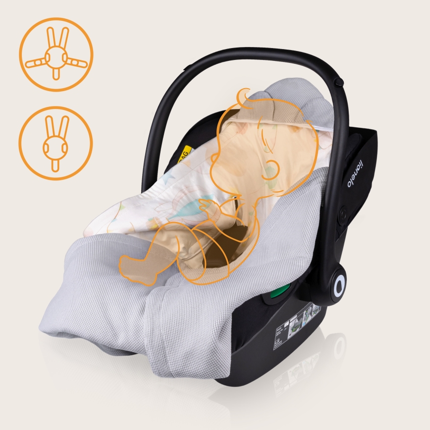 Lionelo - Insvepningsfilt till bilbarnstol TRAVEL SWADDLE 90x90 cm Grå Ballong