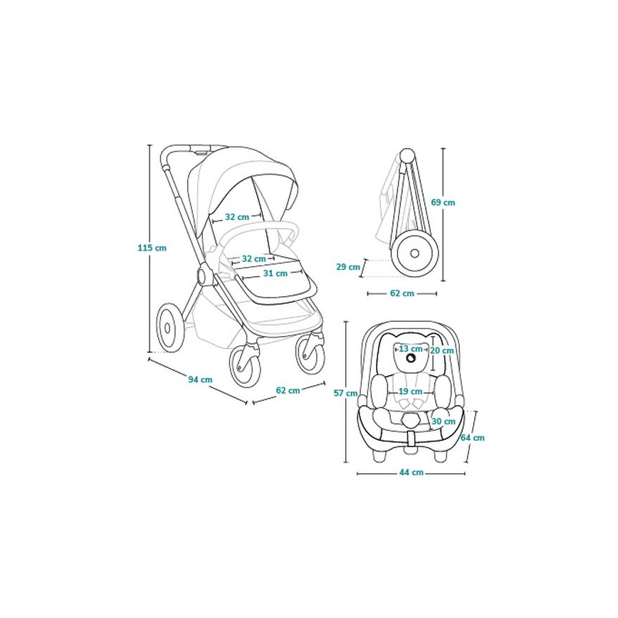 Lionelo - Kombinerad 3-i-1-barnvagn LAYLA Grey Stone