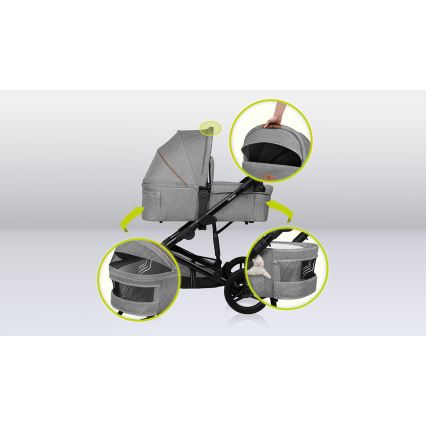 Lionelo - Kombinerad barnvagn 2-i-1 MARI TOUR Grey Stone