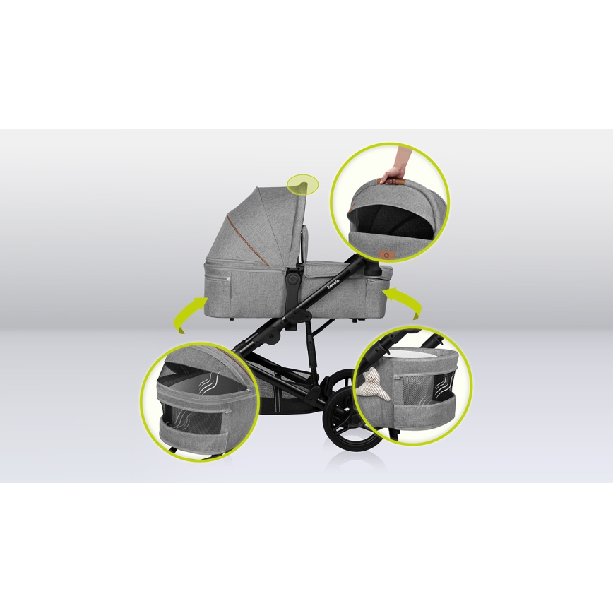 Lionelo - Kombinerad barnvagn 2-i-1 MARI TOUR Grey Stone