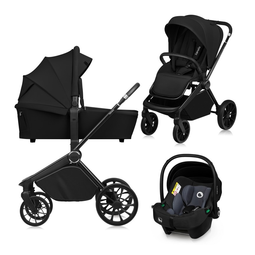 Lionelo - Kombinerad barnvagn 3 i 1 MIKA PLUS Svart Onyx
