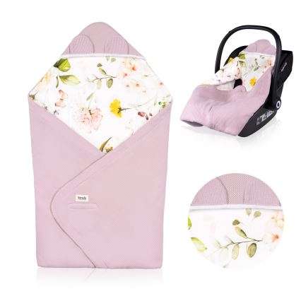 Lionelo - Omsvep för bilbarnstol TRAVEL SWADDLE 90x90 cm Rosa blommor